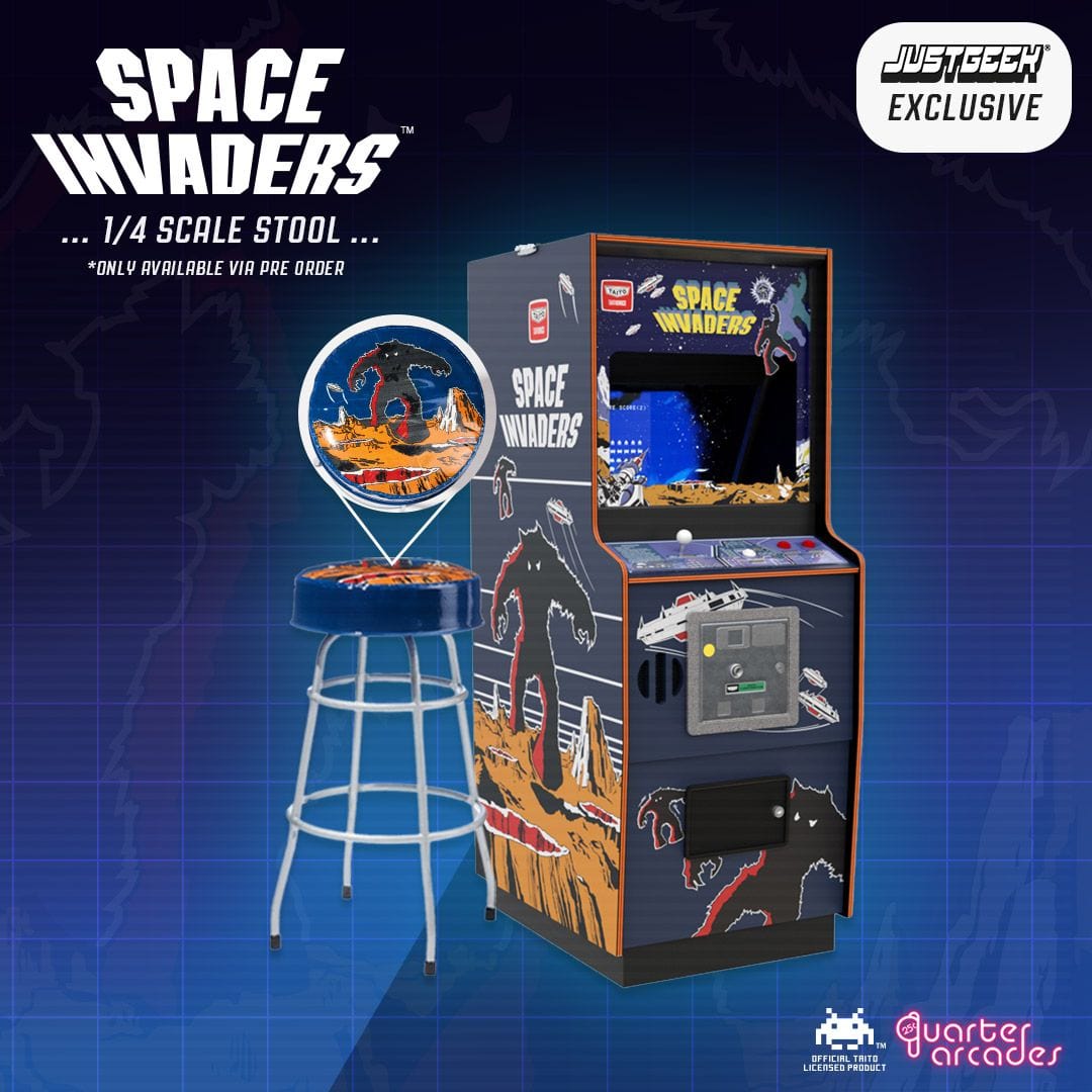 OFFICIAL TAITO SPACE INVADERS Quarter Size Arcade Cabinet + Stool